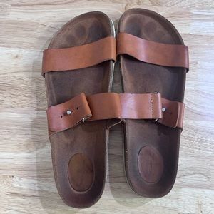 Jour Ferie Paris Flat Sandals Mens EU 45 Brown Slides Leather
